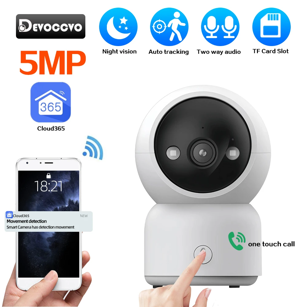 

5-мегапиксельная умная Wi-Fi IP-камера для дома, видеоняня с цветным ночным видением, вызов в одно касание, камера видеонаблюдения для внутреннего использования