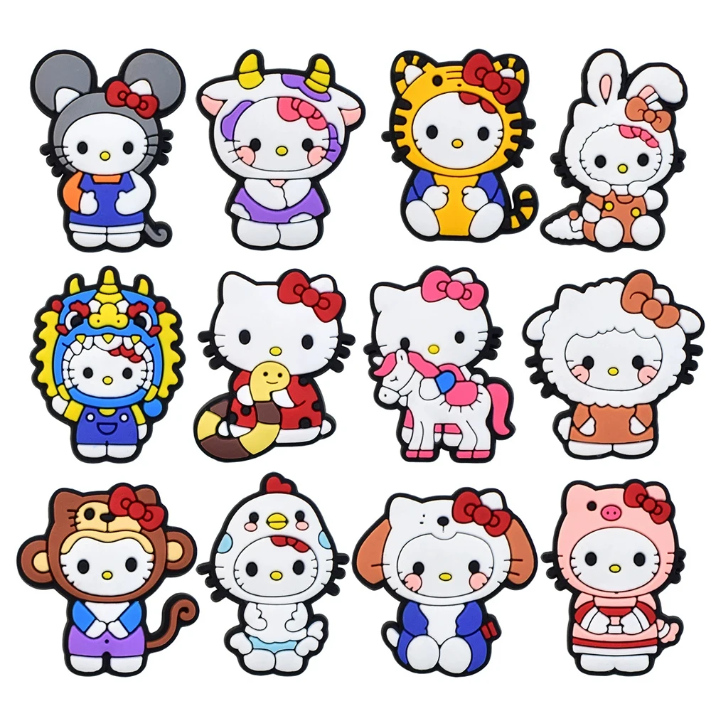 5-12PCS Zodiac Animal HelloKitty Shoe Charm Mix Wholesale PVC Clog wristband Decor Buckle Detachable DIY Waterproof Party Gift