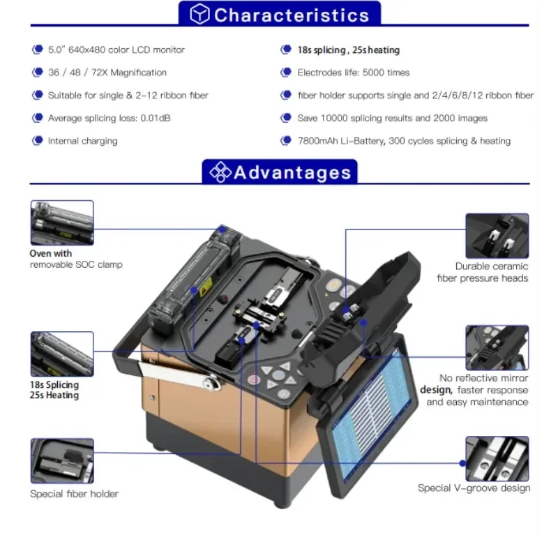 Optical Fusion Splicer with Ribbon, Automatic Welding Machine, 18s, 25s Heating, KL400