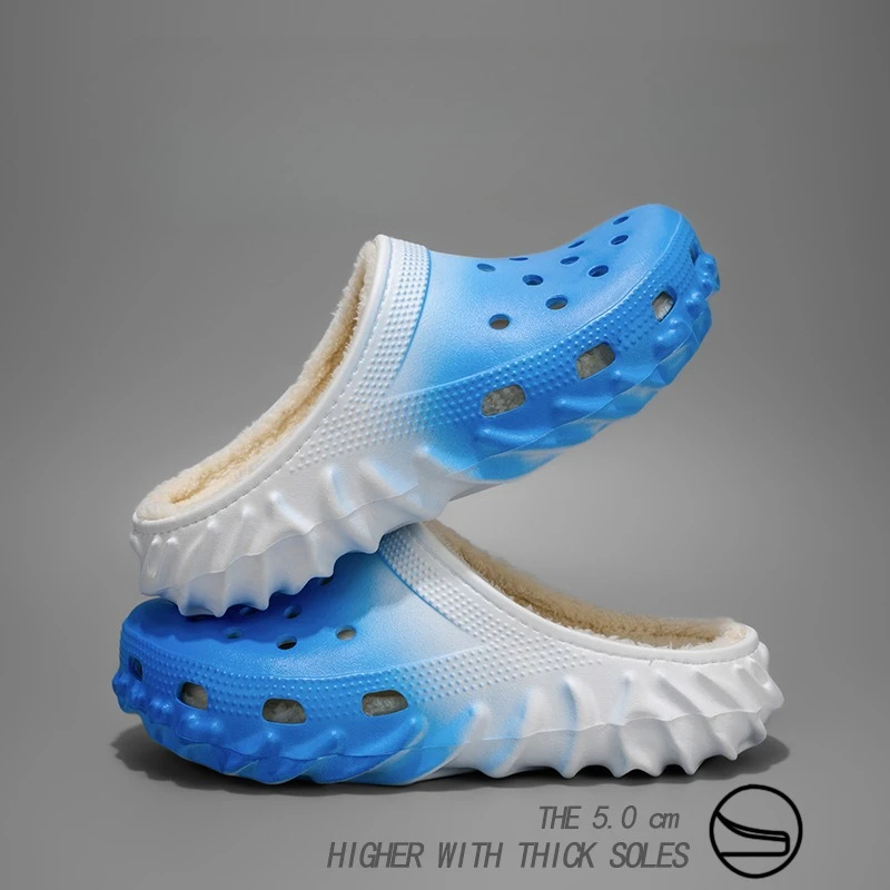 

Men's Thick Bottom Clog Shoes Casual Half-Cover Cotton Slippers Breathable Winter Warm Non-Slip Couples Slippers EVA Material