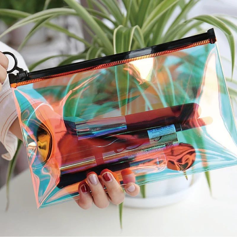 Transparent Big Makeup Brush Bag Fashion Laser Travel Cosmetic BagToiletry Bags Organizer Necessary Case Wash Make Up Pouch