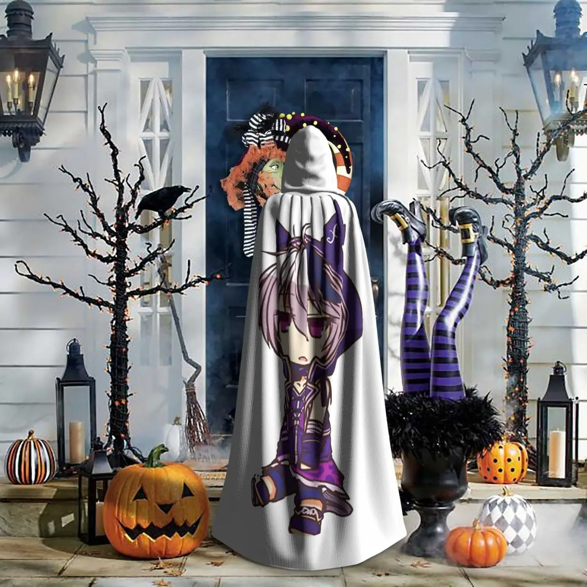 花ボーカロイド-ロングフード付きマント-魔女-中世コスチューム-コスプレケープ-ハロウィンパーティー-大人用-ユニセックス