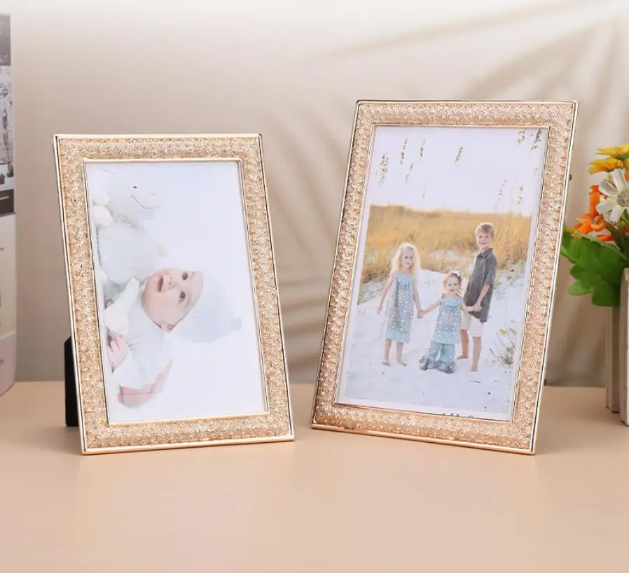 fashion 6/7 inches golden Metal photo Frames marco para foto shadow box frame for destop decoration