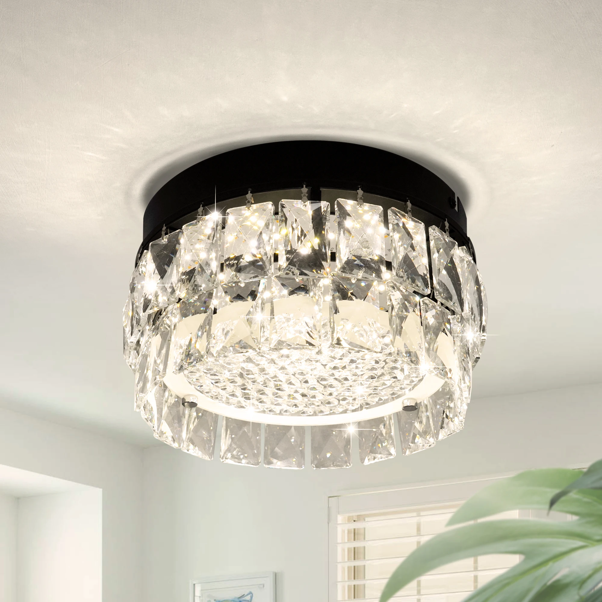 

9in 12W Crystal Ceiling Light LED Dimmable Crystal Flush Mount Ceiling Light Modern Crystal Light Fixture Round