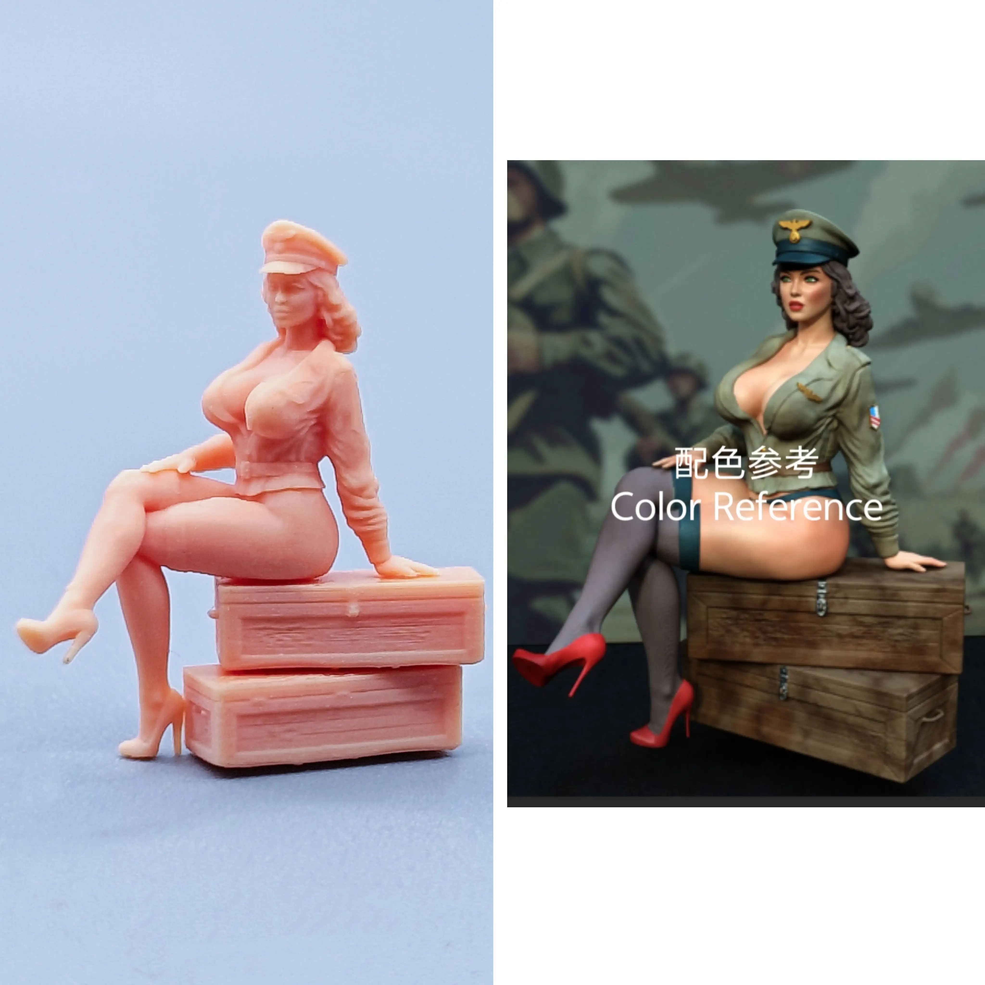 1/64-Figuren, Maßstabsmodell, Kunstharz, die weibliche Offizierin sitzt in der Box, unbemalte Miniaturen, Diorama, handbemalt, C411