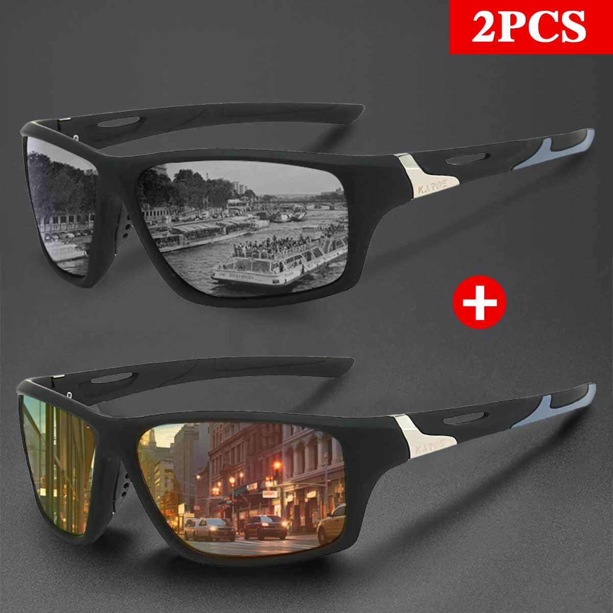 KAROS 2Pcs/Set Outdoor Polarized Sunglasses Men Women Golf Tennis Sports UV400 Protection Hiking Camping Eyewear YZ2012
