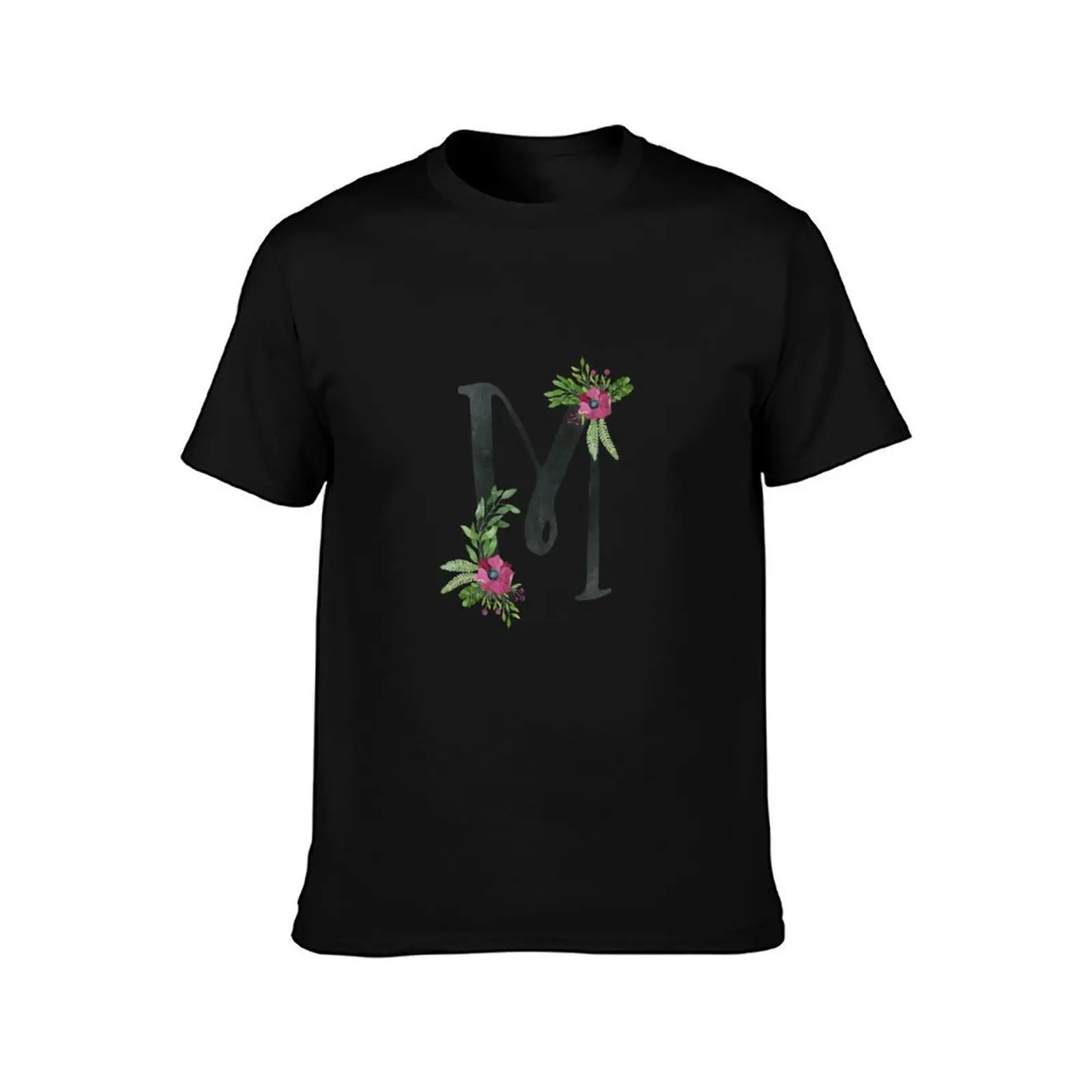 Monogram M with Floral Wreath T-Shirt, Summer Casual Cotton Tee, Oversized Streetwear Tops, Vintage Graphic Print, 100% Cotton