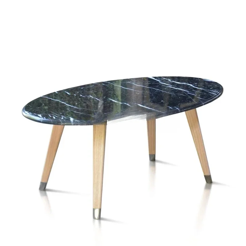 Modern Nordic style coffee table with black solid wood legs and marble top for living room furniture