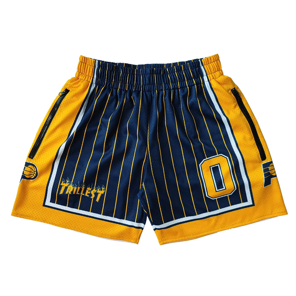 Trillest 2025 Men's Basketball Shorts Heavyweight Mesh Digital Print Haliburton Miller Stripes Navy Throwback Sportswear