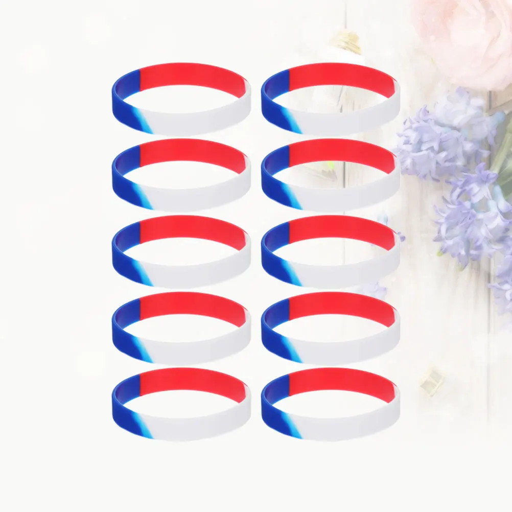 

10 Pcs Independence Day Bracelet Wrist Bands for Events Wristbands Sports Indenpendence Silicone Men Women Slap Party Favors