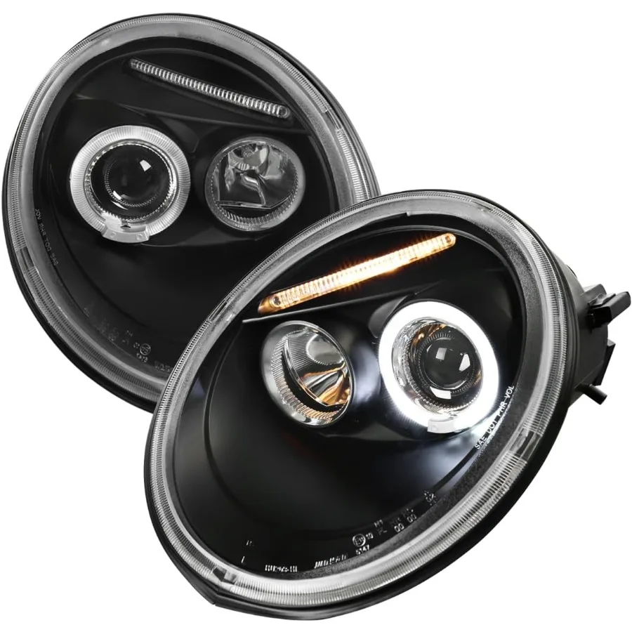

Angeleyes Projector Headlights Black Compatible with 1998-2005 Volkswagen Beetle With Factory Halogen Headlight Left + Right Pai