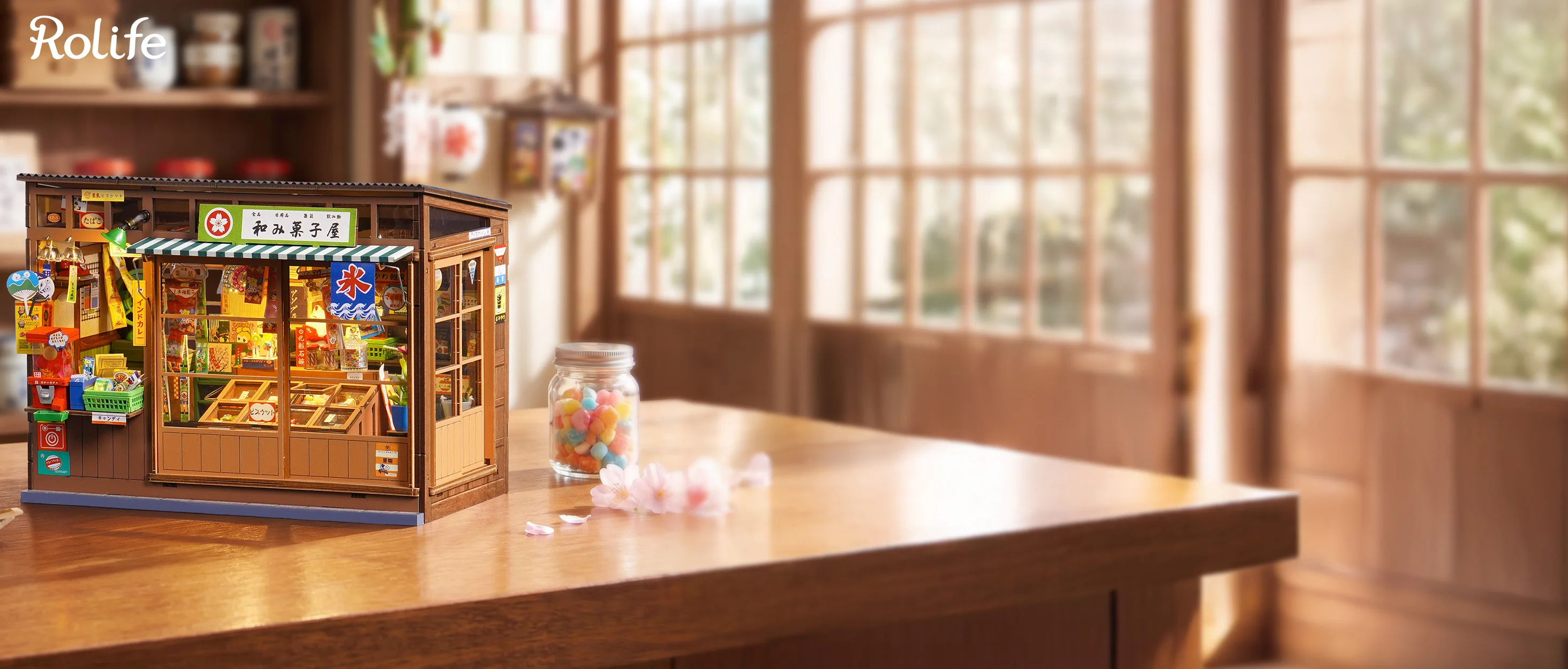 Rolife Nostalgic Corner Shop Japan Book Nook Kit DIY Miniature House Model Kits Japanese 3D Wooden Puzzle Gift for Her Crafters