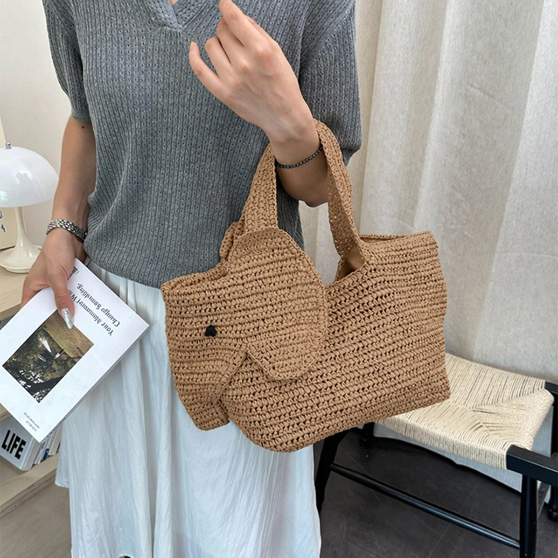 Elefantenförmige Raffia Handgewebte Strohtasche, Damen Schultertasche, Sommer Strand Urlaub Seaside Casual Tragetasche, Leichtgewichtig – Detail 11