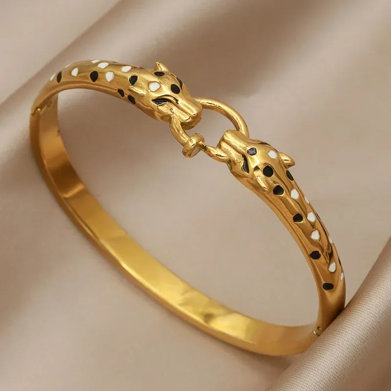 New Sight Stainless Steel Crystal Eyes Bangles&bracelets for Women Fashion Brand Jewelry Flower Leopard Bangle Party Accessories image 3