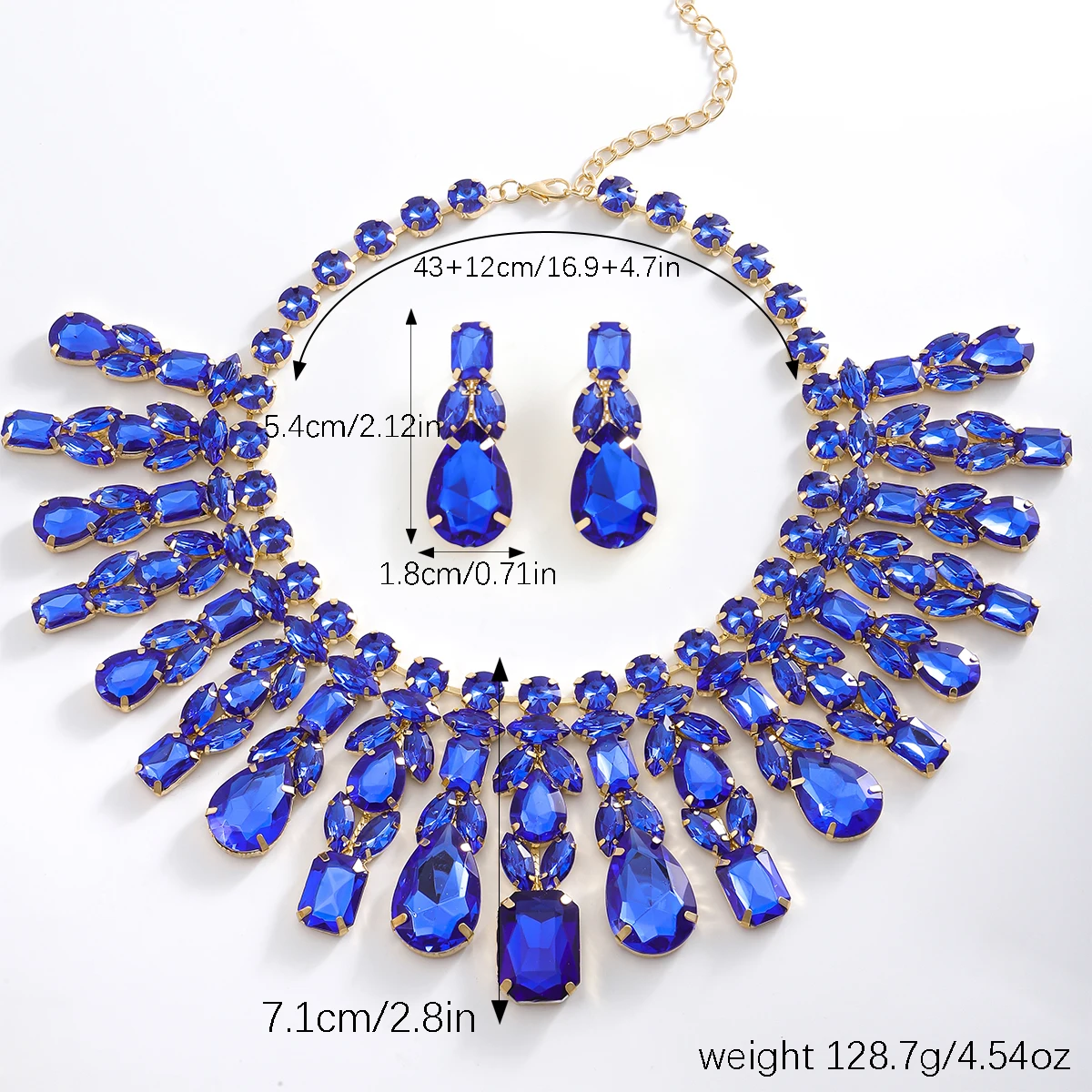 Vedawas 3pcs/set Luxury Necklace Earring Set,Elegant Banquet Geometric Rhinestone Bride Wedding Holiday Women Accessories