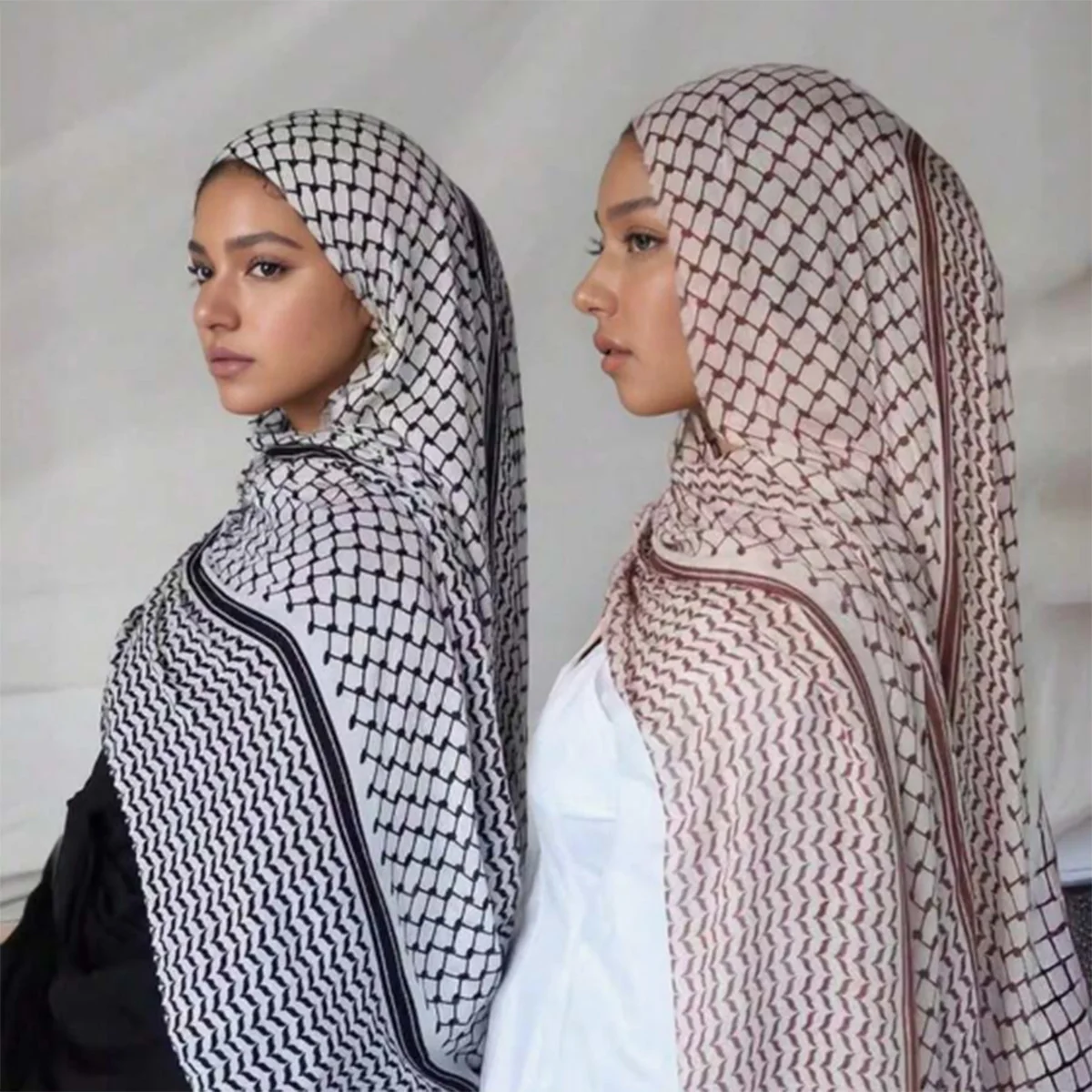 Novos estilos árabes lenço impresso feminino muçulmano hijab lenços islâmicos xale árabe longo cachecol de oração respirável xadrez longo cachecol