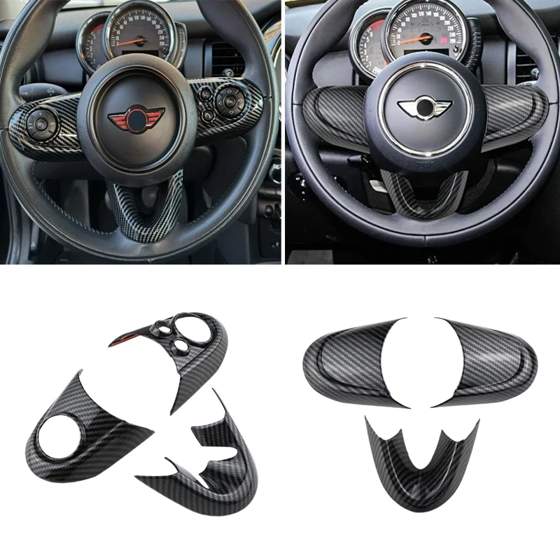 For BMW MINI Cooper F54 F55 F56 F57 F60 ABS Carbon Texture Car Steering Wheel Panel Frame Stickers Cover Trim Accessories