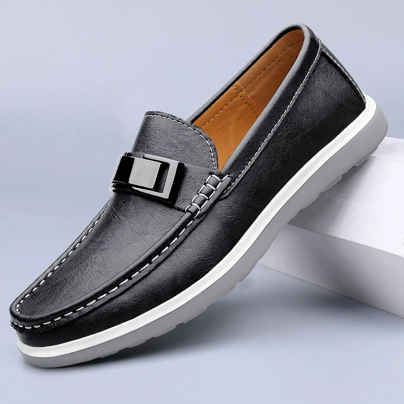 

Genuine Leather Business Men Black Shoes Oxfords Casual Luxury Brand Men Loafers Moccasins Breathable Slip on Man Driving Shoes