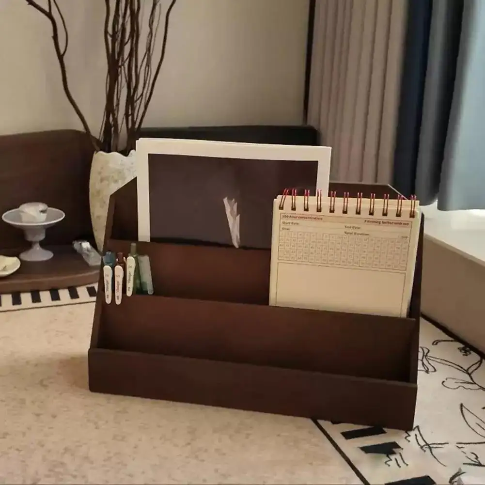 Vintage Style Card Display Wooden Greeting Card Display Stand 3-tier Organizer Rack with Rustic Brown Finish Capacity Postcard