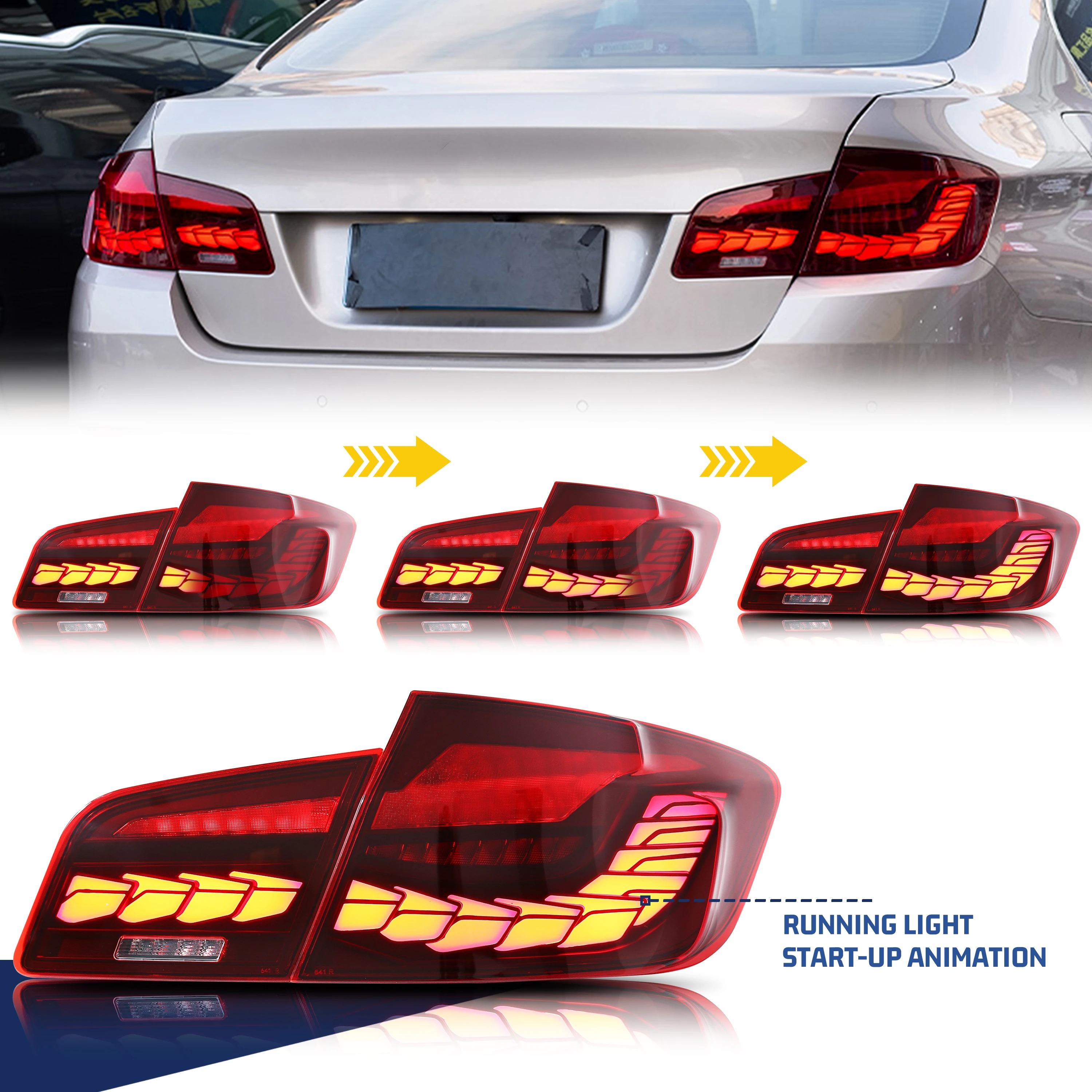 LED Tail Lights for BMW 5-Series F10 M5 2011-2016 520i 528i 535i Sequential Turn Signal Red Rear Lamps Assembly [Not Fit G30]