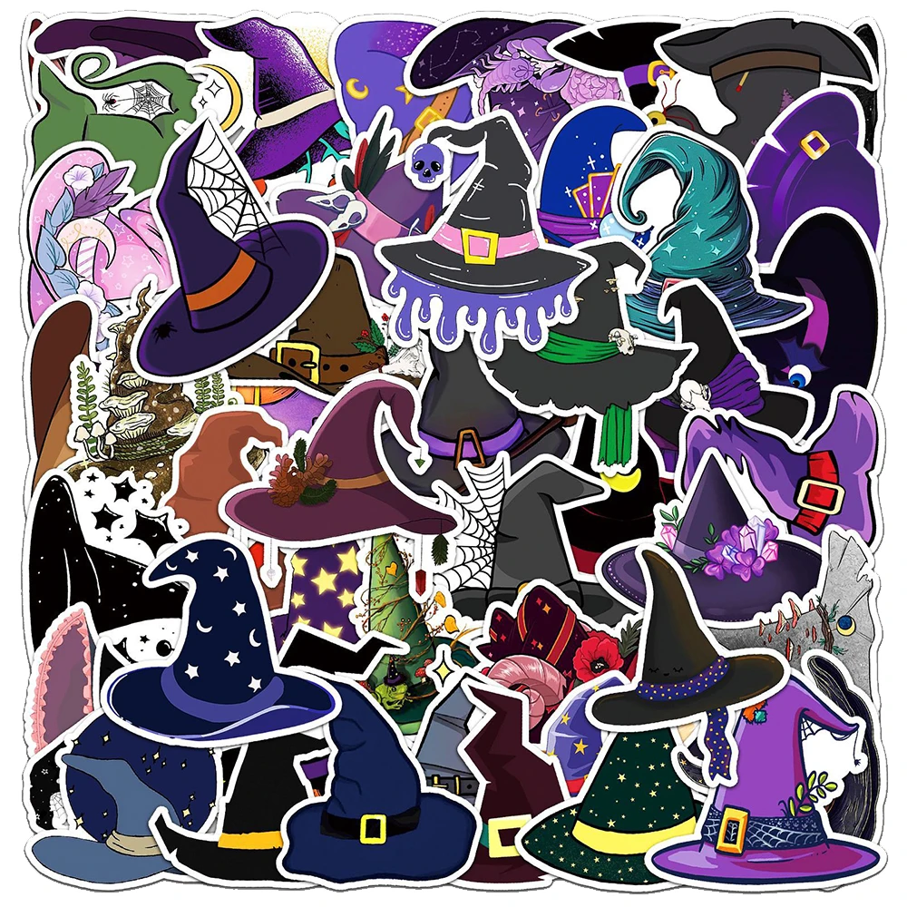 

10/30/50pcs Gothic Style Magic Witch Hat Stickers Vintage Decals DIY Luggage Helmet Bike Cartoon Graffiti Sticker Kid Party Gift