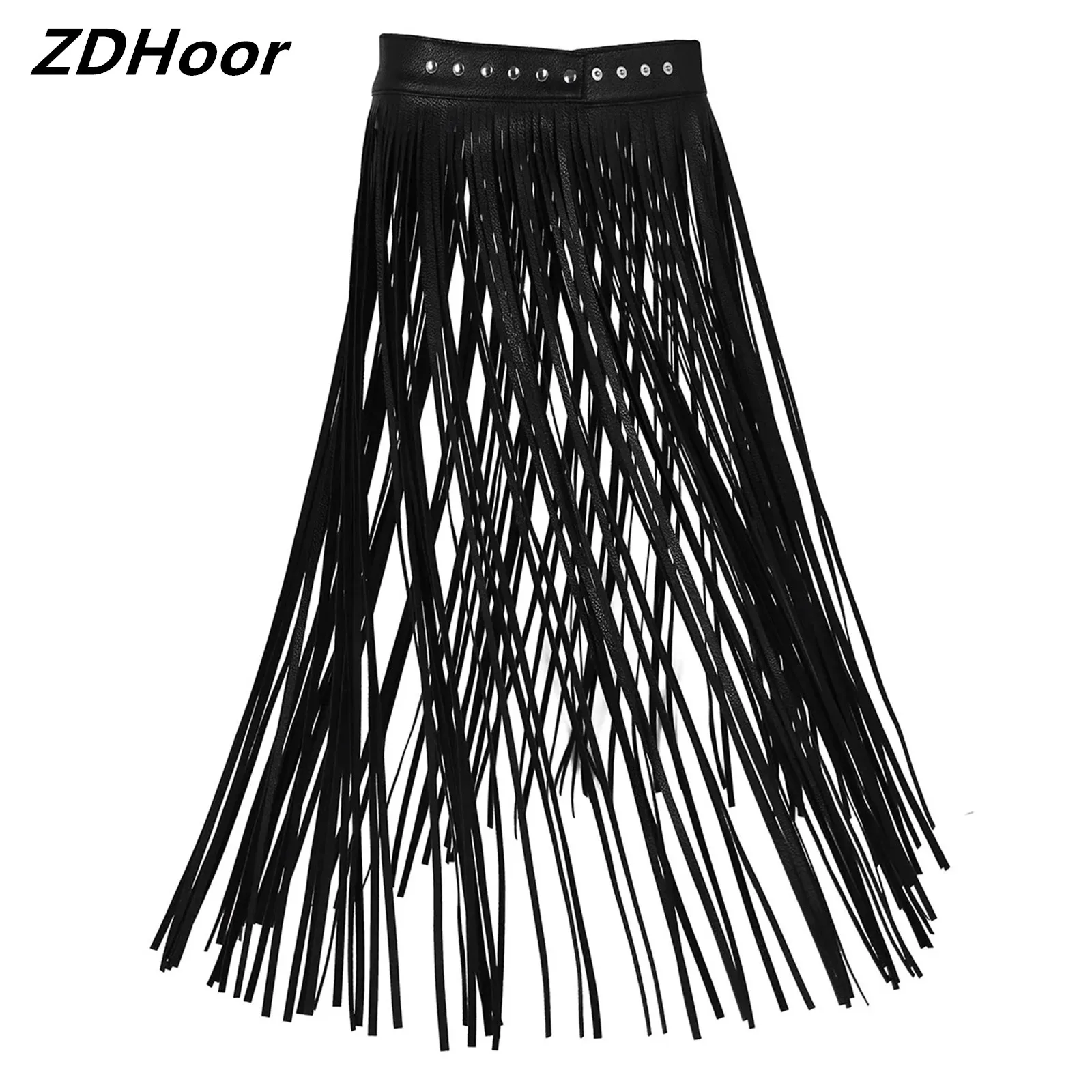 

Women Faux Leather Tassel Skirt Ladies Fashion Belt Adjustable Hippie Boho Waistband Long Fringe