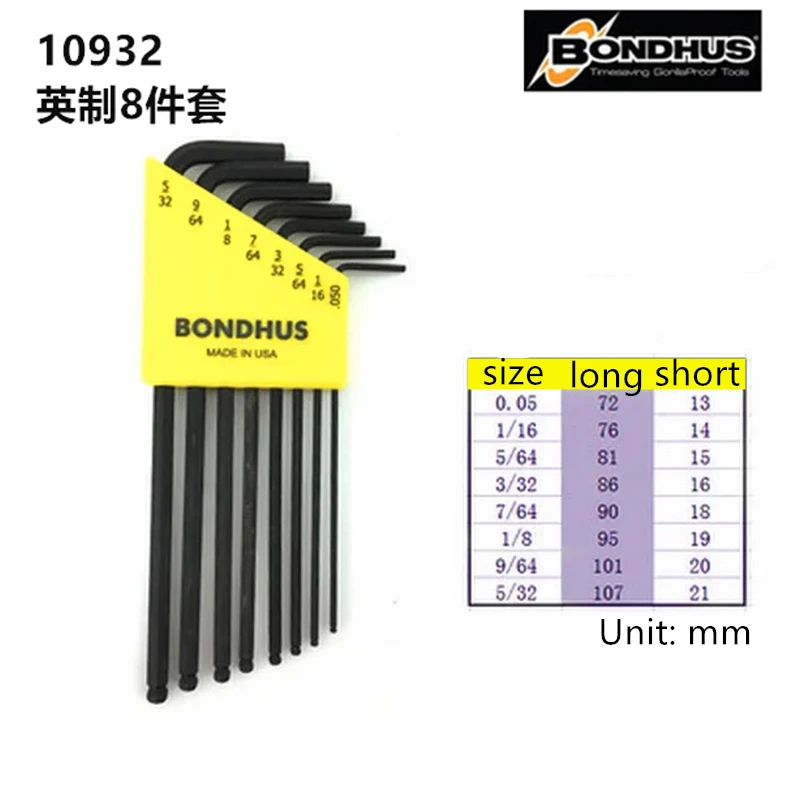 

Набор шестигранных ключей Bondhus (метрические и дюймовые) с удлиненной шаровой головкой и плоскими головками для точных инженерных работ