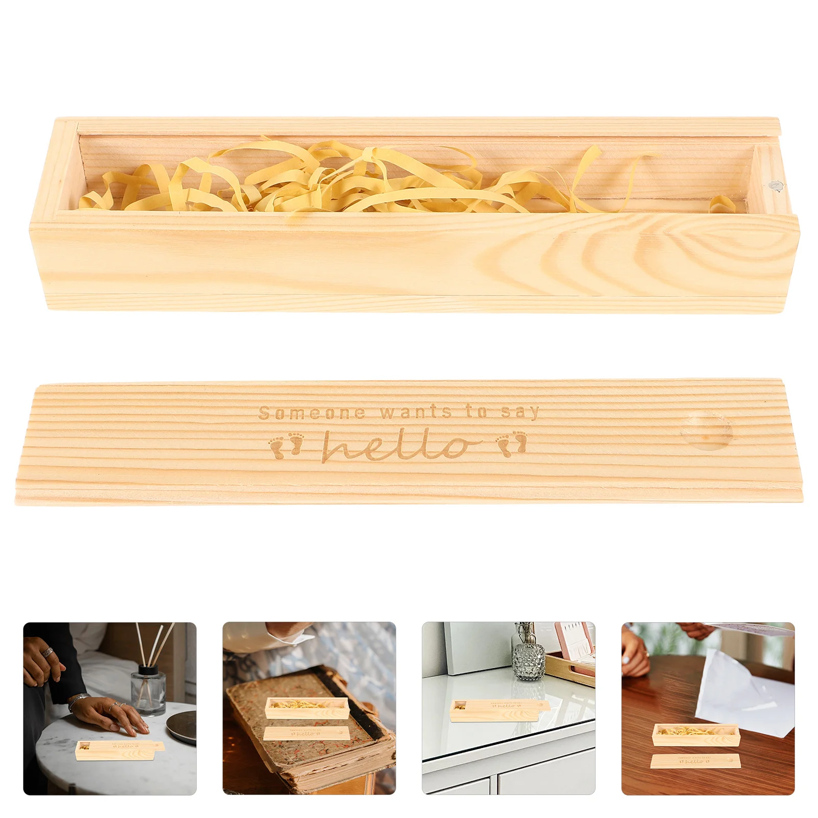 

Pregnancy Test Keepsake Box Natural Wood Footprint Design For Memory Storage Announcement Wooden Case Teeth