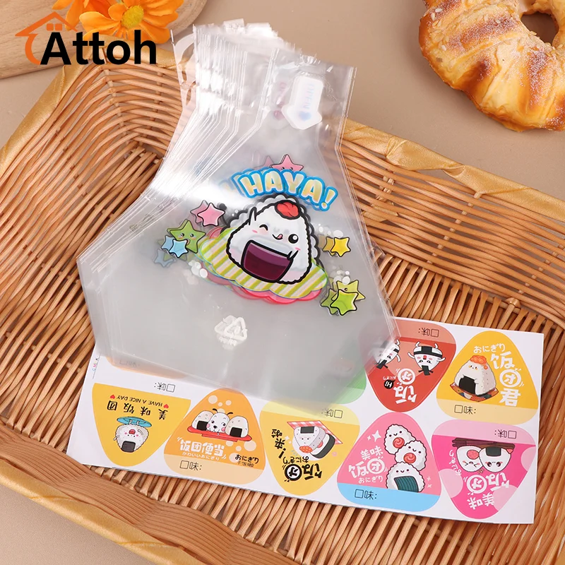 50PCS Cartoon Portable Triangle Rice Ball Packaging Bag Seaweed Sushi Bag Japanese Cuisine Making Bento Accessories Stickers