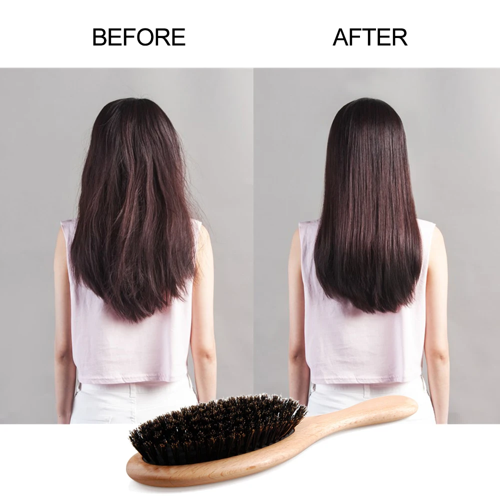 New Women Natural Boar Bristle Hair Brush Wooden Paddle Hairbrush Detangling Hairbrush for Salon Hairdressing Styling Tools