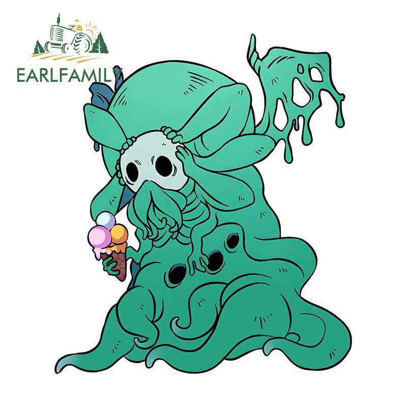 EARLFAMILY 13cm x 11.4cm for Ice Cream Cthulhu Car Sticker Humorous Car Goods Surfboard Decal Air Conditioner Vinyl Decoration