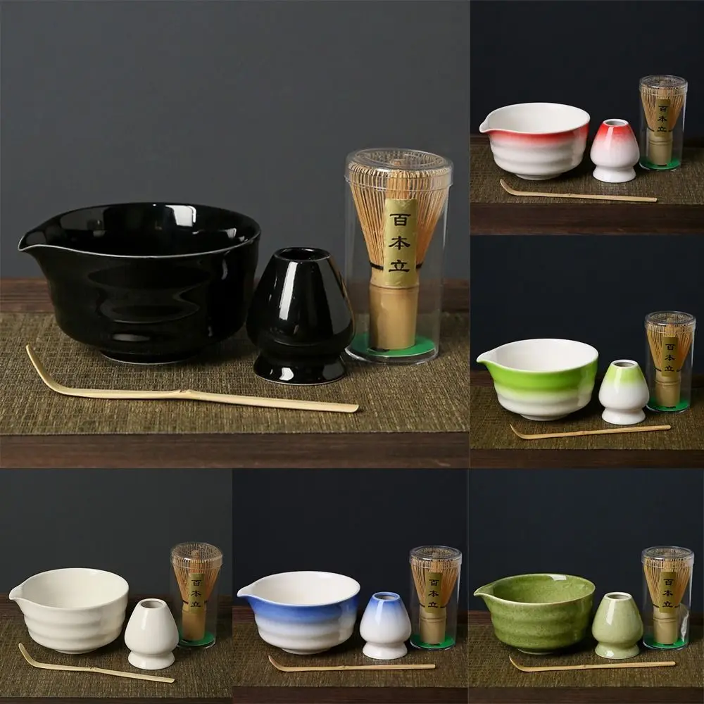 

4PCS New Bamboo Ceramic Japanese Matcha Tea Set Food Grade Safe Matcha Whisk Reusable Japanese Chasen