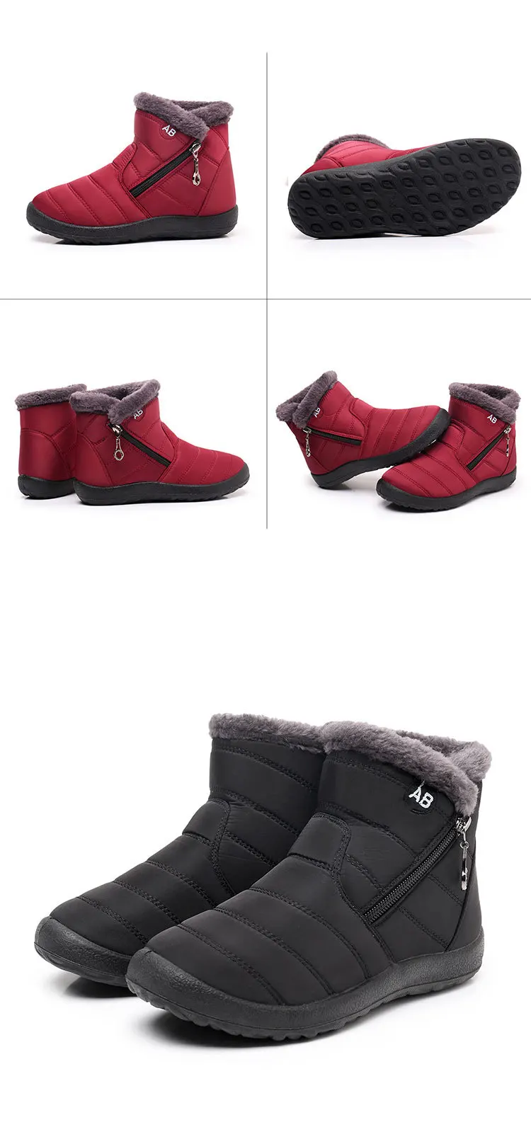 Damen Winter-Schneestiefel mit warmem Kunstfellfutter, seitlichem Reißverschluss, wasserdicht, rutschfest, bequeme Knöchelstiefel für ältere Damen. – Detail 16