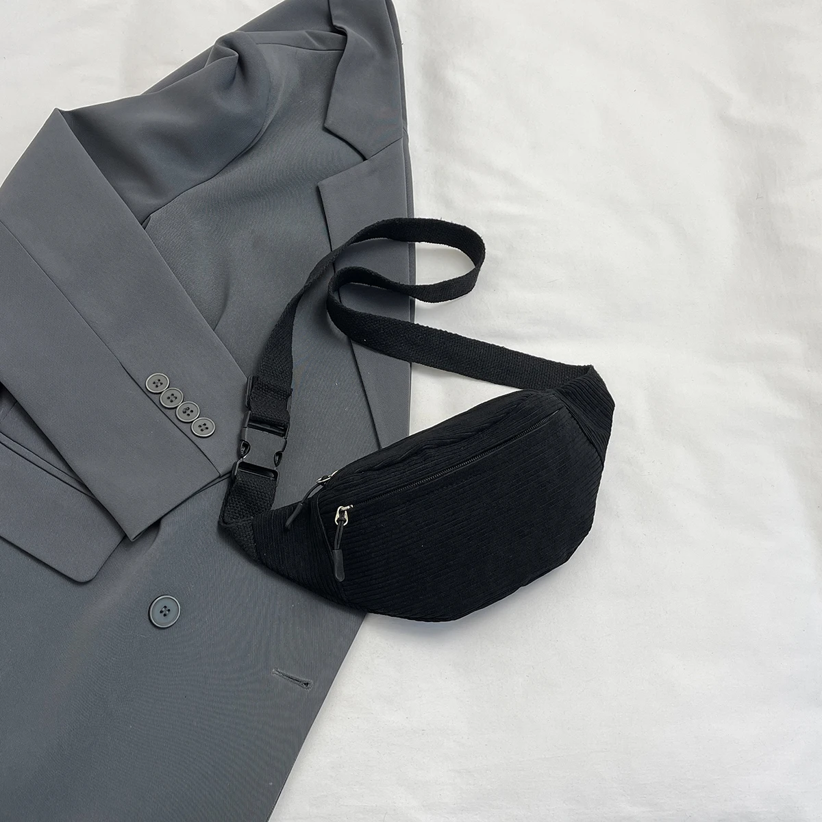 Street Corduroy Chest Bag Daily Commute Small Multi Pocket Corduroy Unisex Soft Wear Resistant Hip Waist Pack