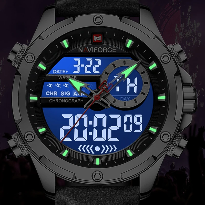 Imagem -02 - Naviforce-relógios Militares Masculinos Sport Chronograph Alarme Relógio de Pulso Impermeável Quartzo Grande Clock Relógio Digital Masculino Moda