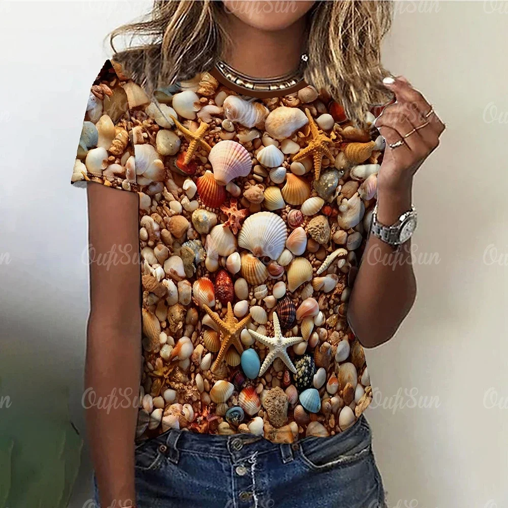 

Женская футболка с 3d красочным принтом камней, летняя модная повседневная свободная футболка больших размеров, топы с короткими рукавами и круглым вырезом, дизайнерская одежда