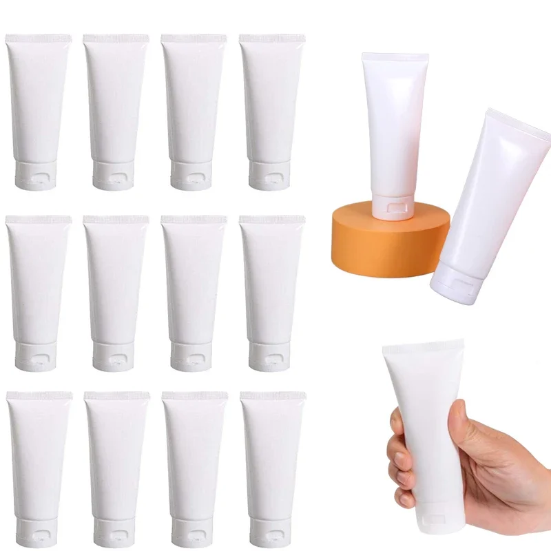 10PCS Empty 10ml-100ml White Plastic Travel Cosmetic Soft Tubes Bottles  Reusable Containers For Hand Lotion Shampoo Creams