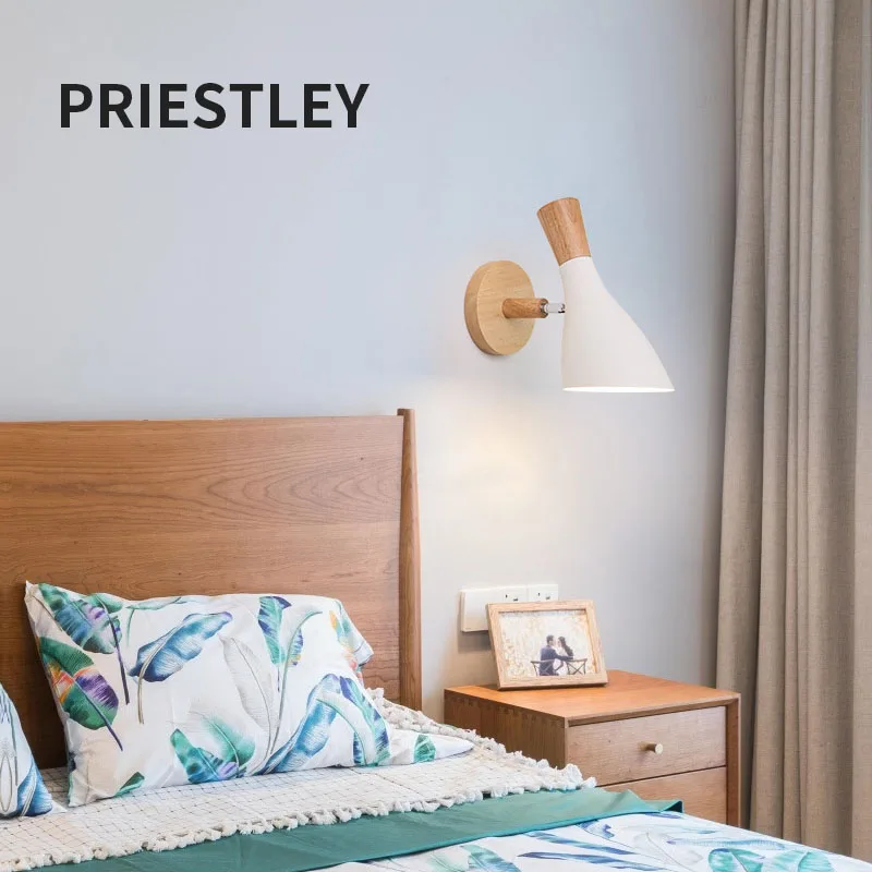 

Nordic Modern Wall Lamp Creative Macaron Solid Wood Wall Light for Bedroom Bedside Living Room E27 LED Rotate Wall Sconce Lamps