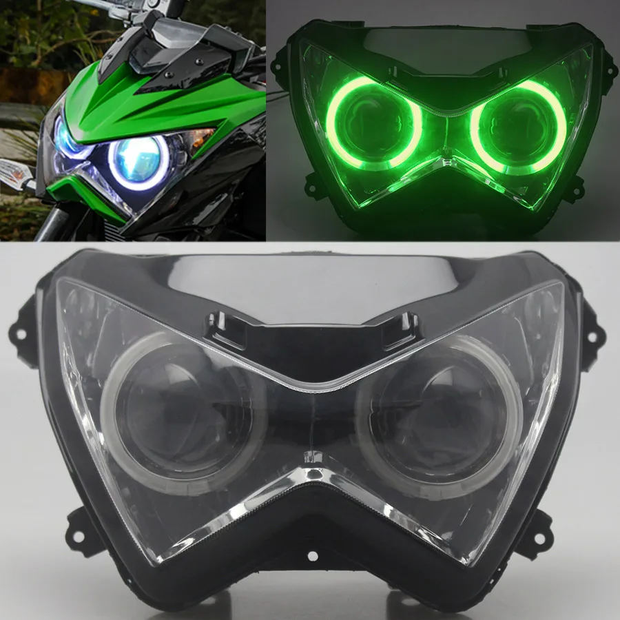 Motorcycle Head Light Custom HID Bi-Xenon Headlamp Green Headlight Assembly faros para moto For Kawasaki Z800 Z250 Z300 2013-16