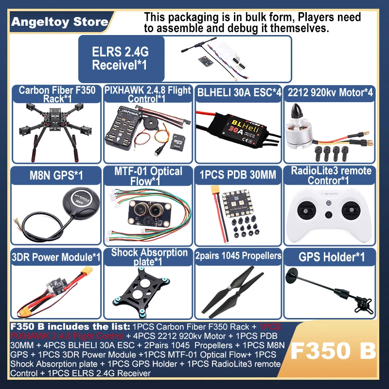B-CUBE PIXHAWK2.4.8 Flight Control Carbon Fiber 350 Frame Kit Ardupilot Quadcopter BLHELI 30A 2212 Motor ESC Optical Flow