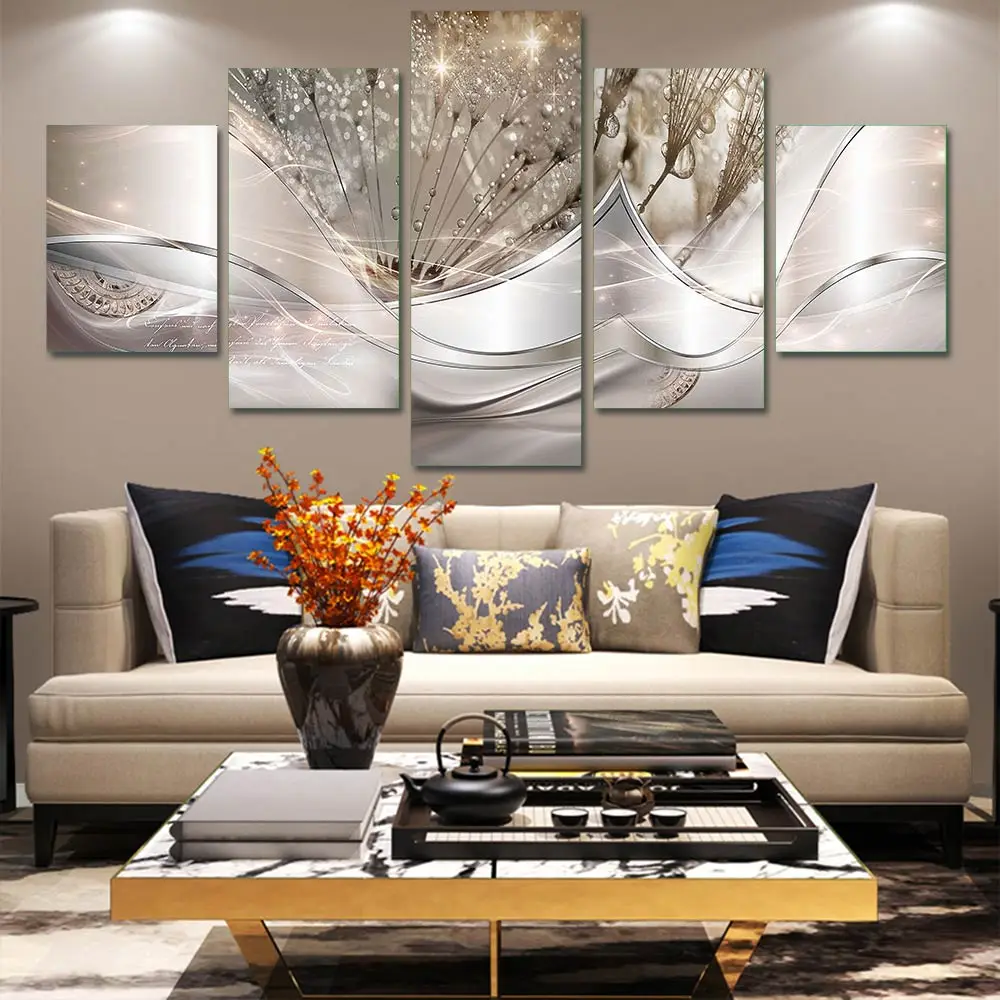 Wall Art Canvas Painting Abstract Dandelion Poster Modern Home Bedroom Living Room Modular Decoration Pictures 5 Pieces