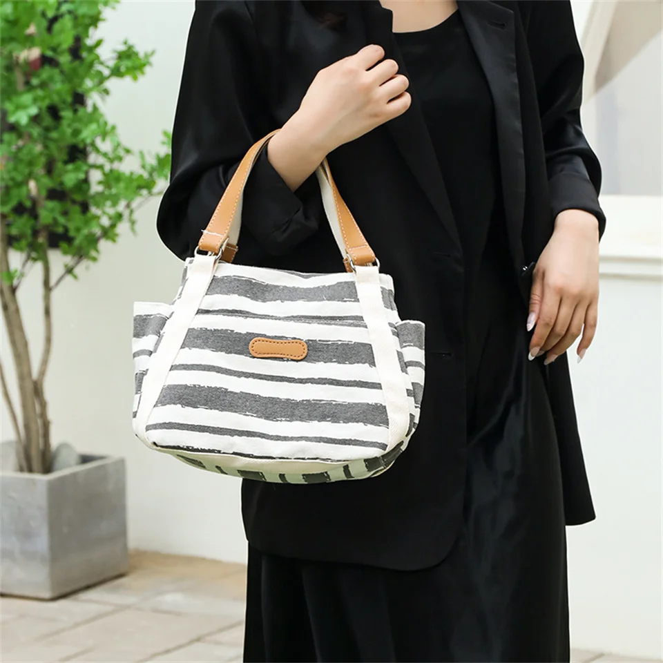 Women Canvas Shoulder Bag And Handbags Designers Female Stripe Top-handle Bags Fashion Brand Handbags