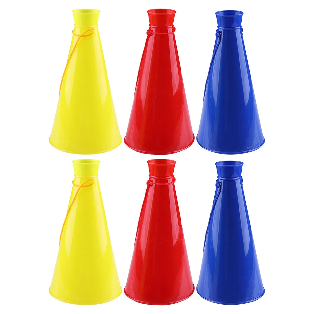 6Pcs Plastic Cheer Horns for Kids Sports Fans Birthday Party Soccer Portable Noise Maker Fun Loudspeaker Red Yellow