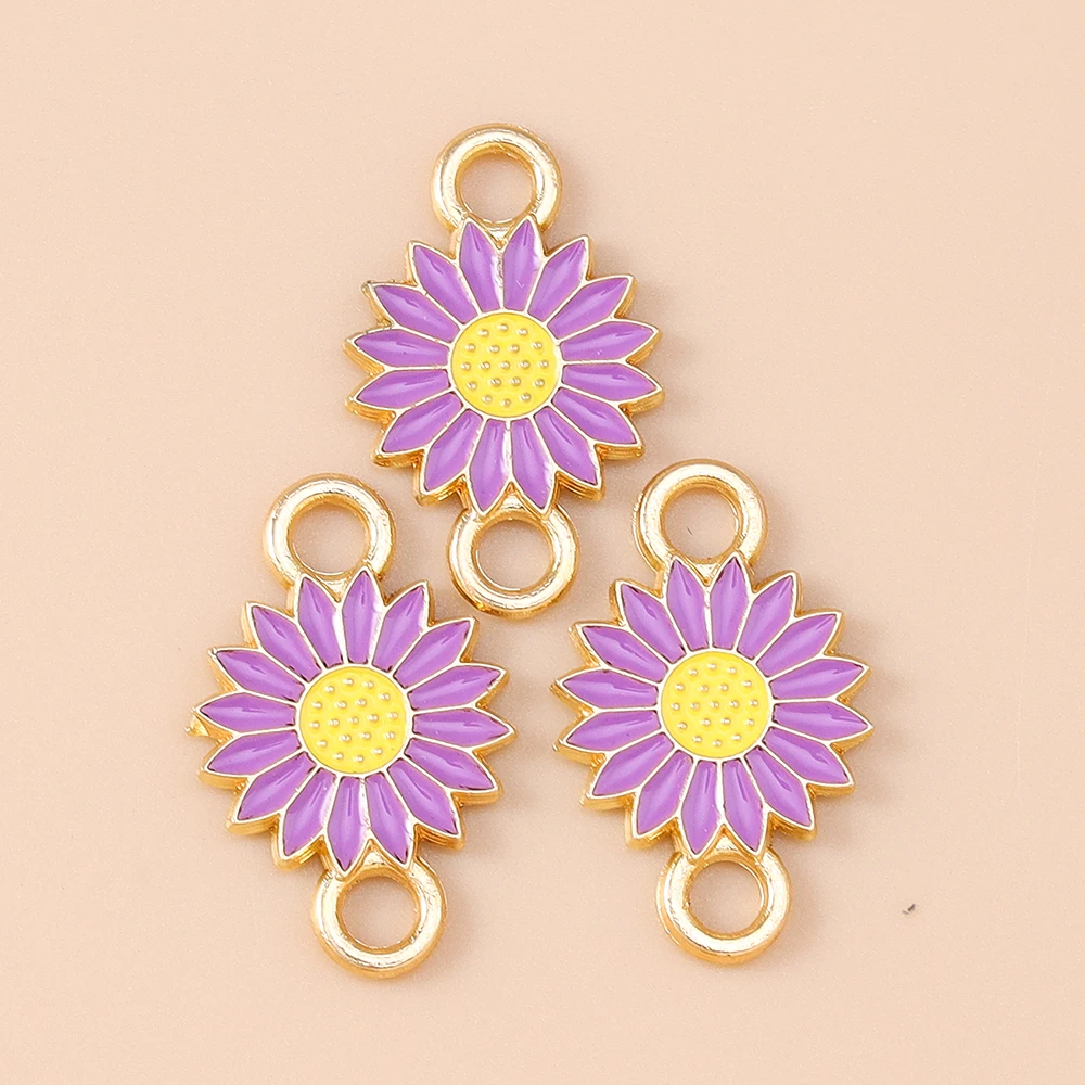 Leslie 10 Stück 13*21mm Emaille-Gänseblümchen-Anhänger mit Doppelloch für Schmuckherstellung, Blumen-Ohrringe, Armbänder, Halsketten, DIY – Detail 10