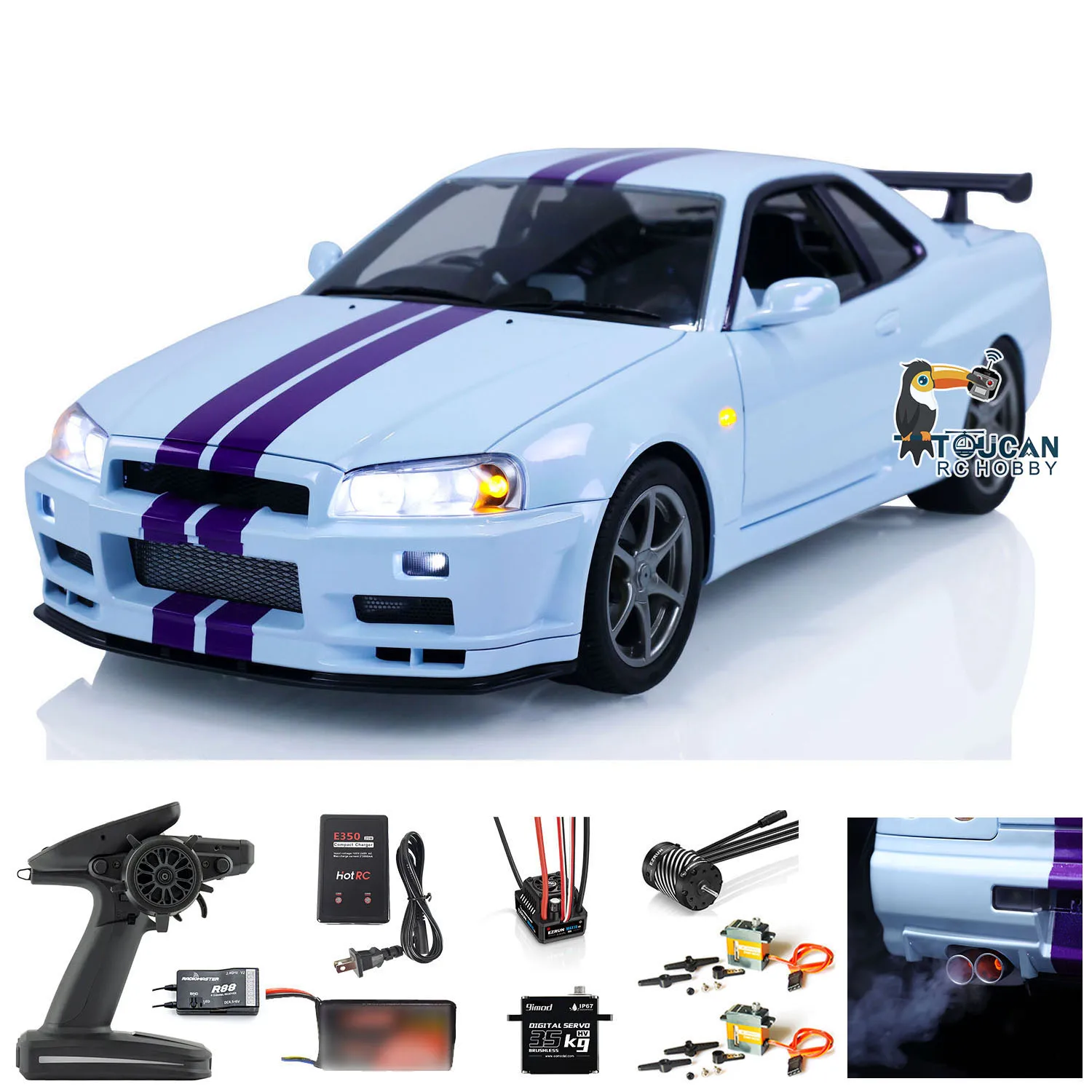 US Stock Sale Capo Up1 Ver R34 4WD 1/8 RC Racing Car 2-Speed Drifting Model 4x4 Metal RTR Sound Light Smoking Finished Toy Gift