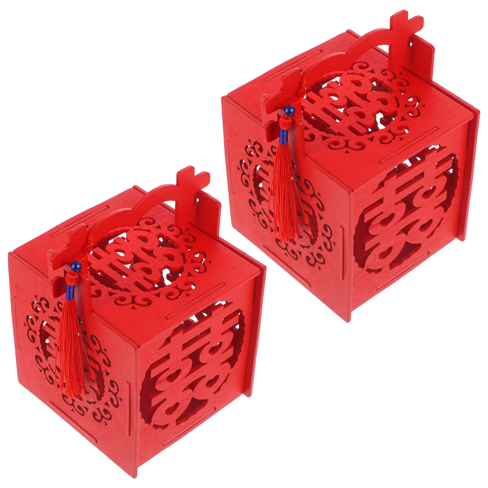

2Pcs Candy Box Chinese Style Wooden Wedding Gift Case Blue Bead Tassel Party Favor Chocolate Snack Packaging Decor