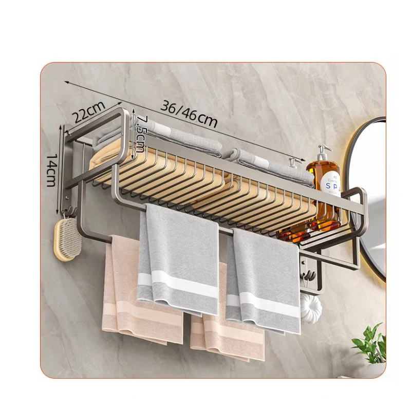 حامل منشفة حمام أسود غير لامع ، رف تخزين من الألومنيوم ، منظم ، أجهزة مع خطاف ، قضيب دش ، ملحقات شماعات