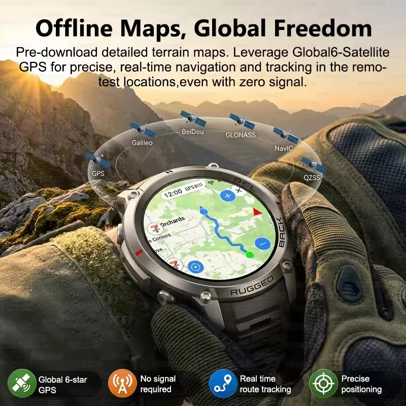 New T-Rex 4 Military GPS Smart Watch Men Offline Map Compass Sports Fitness Watch Bluetooth Call 5ATM Waterproof Swim Bracelets
