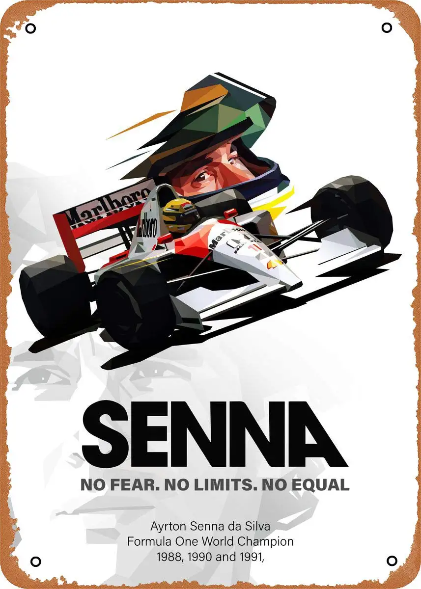 Vintage Look Metal Sign - Formula 1 Ayrton Senna Low Poly - 8 x 12 Tin Sign