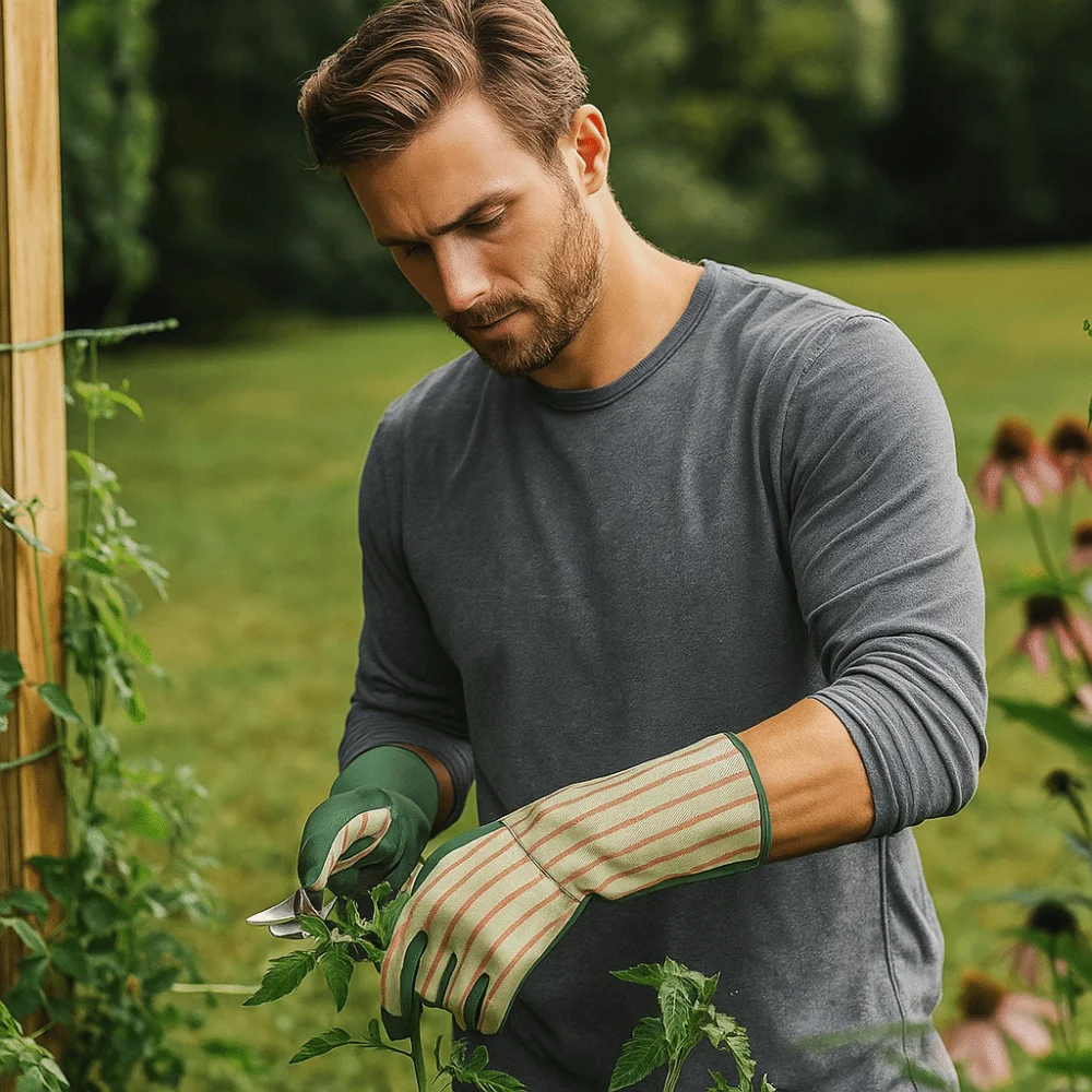 

1 Pair Daisy Pattern Gardening Gloves Long Elbow Design Durable Thorn Proof Gloves Touch Screen Feature Rose Pruning Gloves